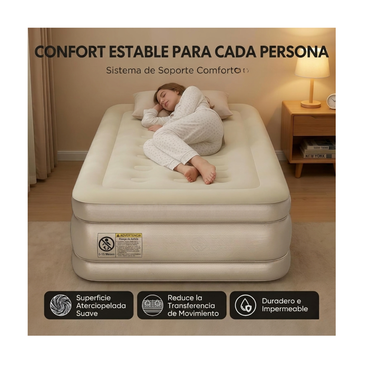 CAMA INFLABLE 1 PLAZA ELEVADA PREMIUM 190X100X40CM - REFORZADA - 2