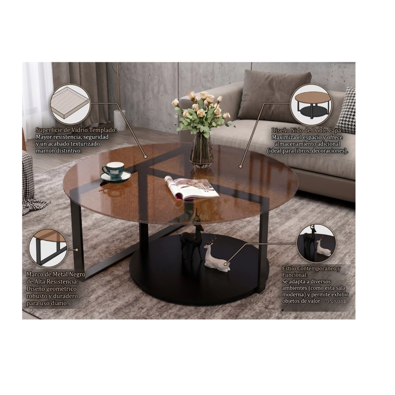 MESA DE CENTRO MODERNA DE VIDRIO TEMPLADO 60X60X46 CM MOD-10271 - 4