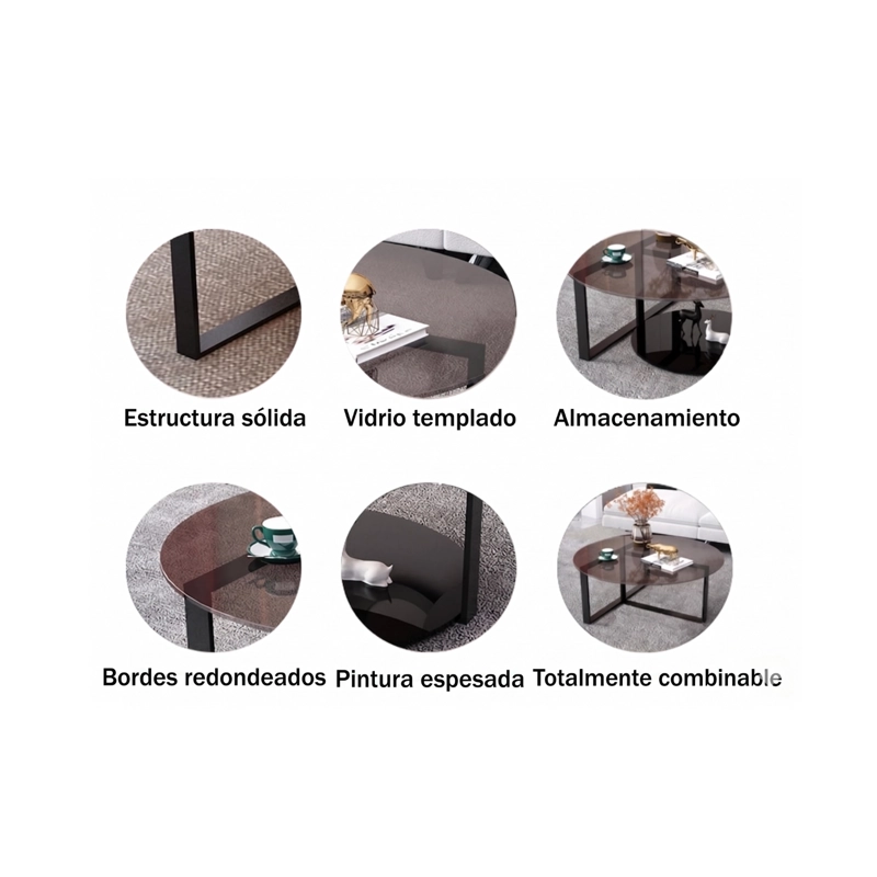 MESA DE CENTRO MODERNA DE VIDRIO TEMPLADO 60X60X46 CM MOD-10271 - 6