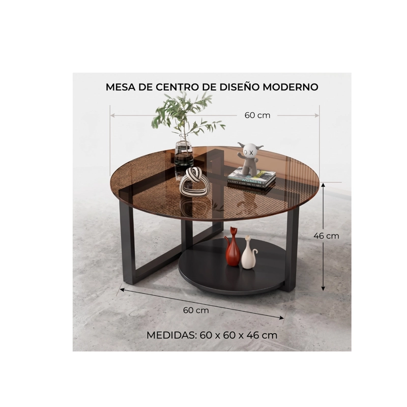 MESA DE CENTRO MODERNA DE VIDRIO TEMPLADO 60X60X46 CM MOD-10271 - 7