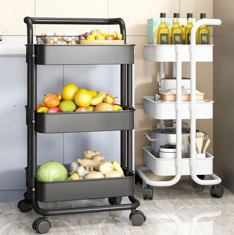 CARRITO ORGANIZADOR CARRO CON RUEDAS ASA ESTANTE 3 NIVELES COLOR NEGRO - 1