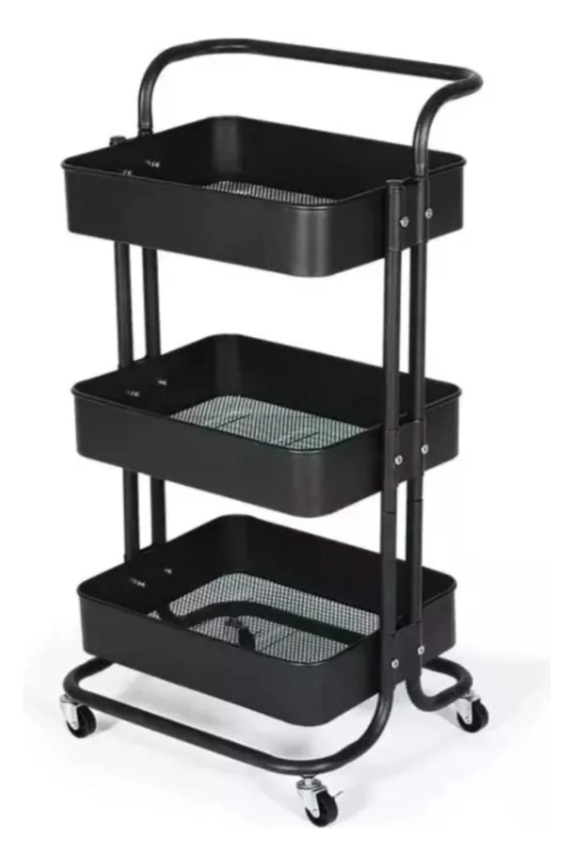 CARRITO ORGANIZADOR CARRO CON RUEDAS ASA ESTANTE 3 NIVELES COLOR NEGRO - 2