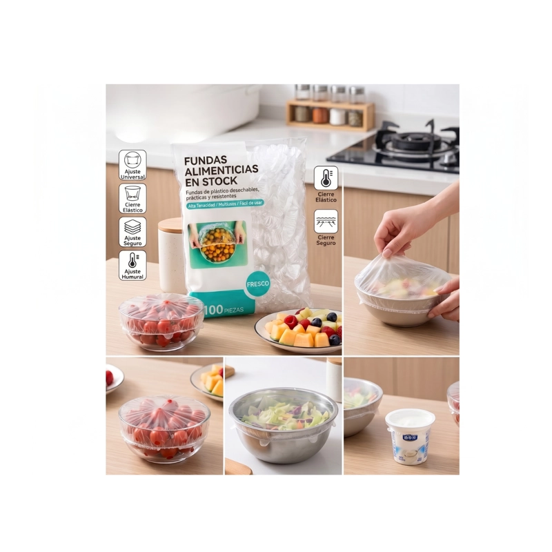 PACK 100 CUBIERTAS ELASTICAS DESECHABLES PARA ALIMENTOS Y PLATOS - 1