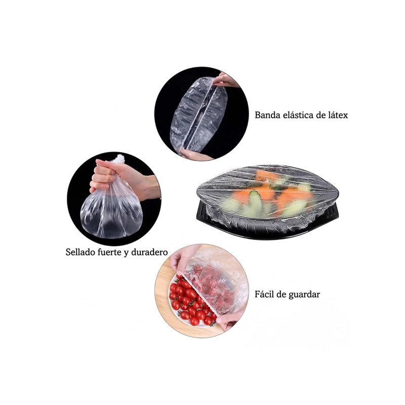 PACK 100 CUBIERTAS ELASTICAS DESECHABLES PARA ALIMENTOS Y PLATOS - 4