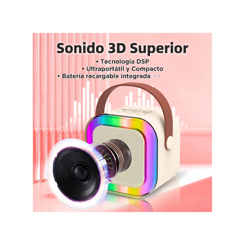 MINI PARLANTE KARAOKE PORTATIL K12 BLUETOOTH CON MICROFONO INALAMBRICO Y LUCES RGB - 2