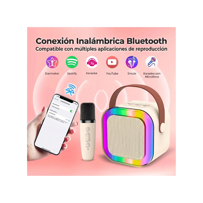 MINI PARLANTE KARAOKE PORTATIL K12 BLUETOOTH CON MICROFONO INALAMBRICO Y LUCES RGB - 3