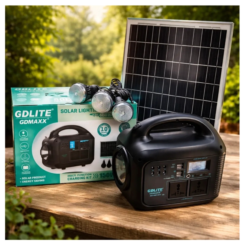 KIT DE GENERADOR SOLAR PORTATIL CON LINTERNA LED 3 BOMBILLAS - 1