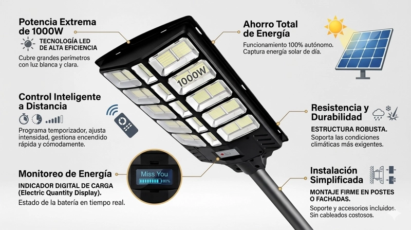 FOCO SOLAR DE CALLE 1000W DE ALTA POTENCIA DE 1000W - 3