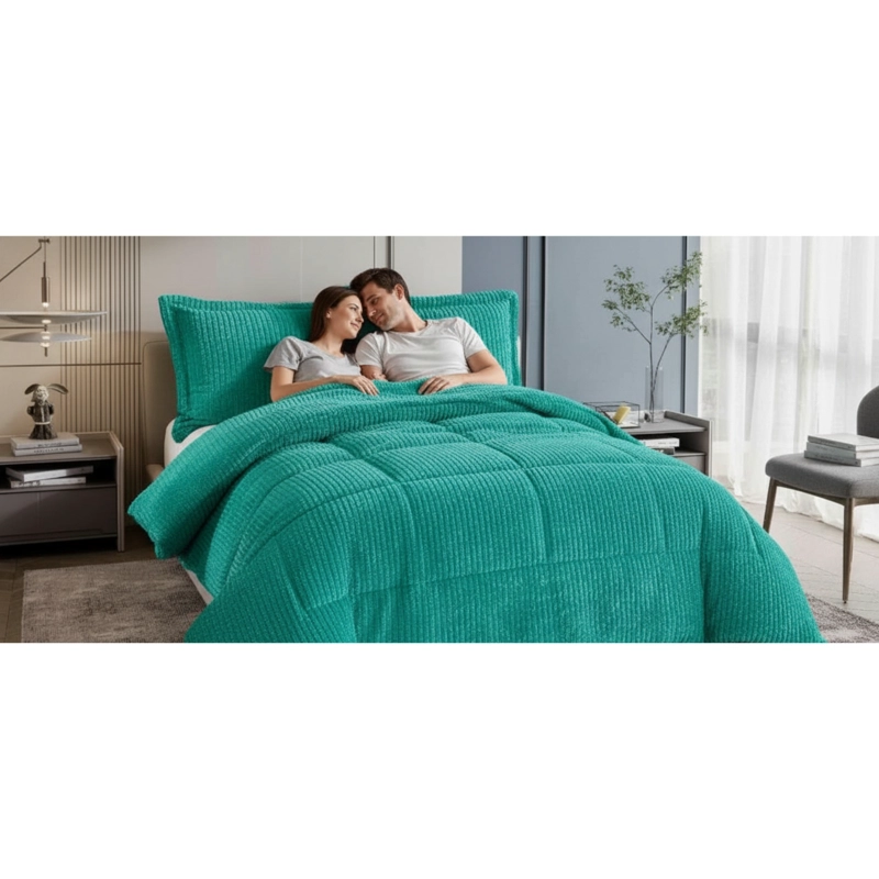 COBERTOR PLUMON CON CHIPORRO DE 2 PLAZAS + 2 FUNDAS 230X250CM 100% POLIESTER AZUL - 3