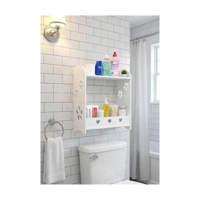 ESTANTE ORGANIZADOR MULTIUSO PARA BAÑO O ESCRITORIO - 2 NIVELES CON DISEÑO CALADO - 5