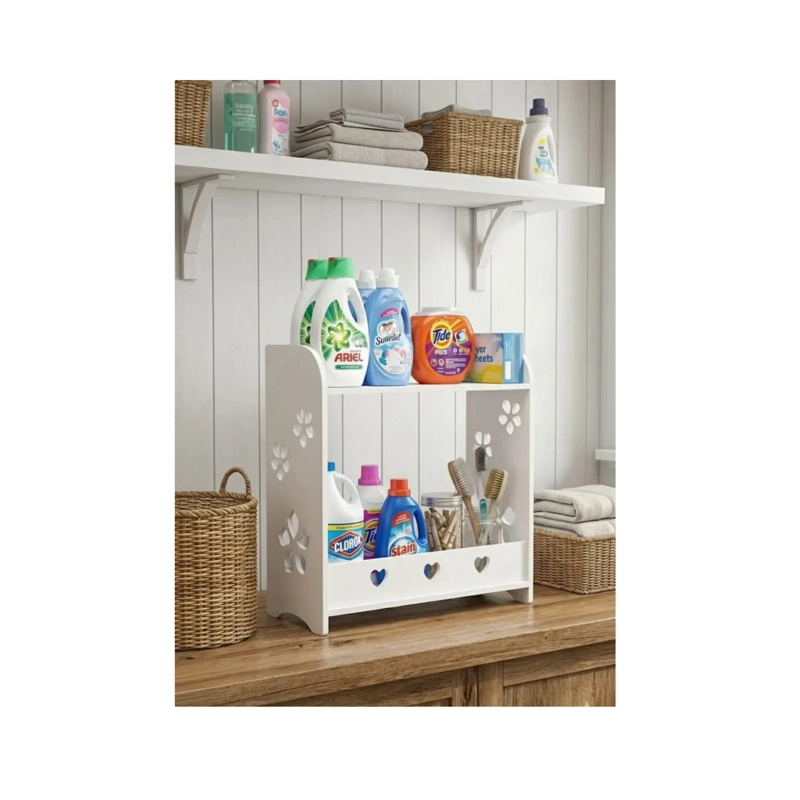 ESTANTE ORGANIZADOR MULTIUSO PARA BAÑO O ESCRITORIO - 2 NIVELES CON DISEÑO CALADO - 6