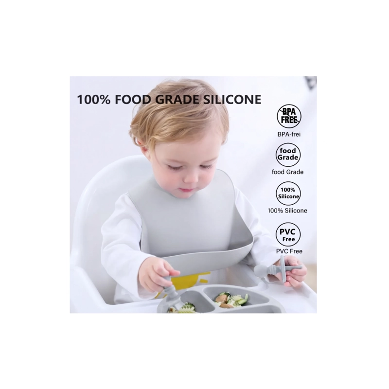 SET DE ALIMENTACION 4 PZS PARA BEBE SILICONA ANTI-DESLIZANTE GRIS - 4