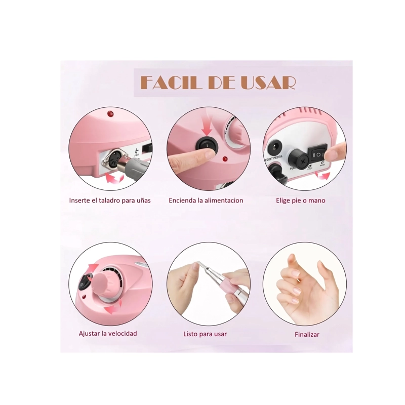 TORNO MANICURE Y PEDICURA PROFESIONAL 30.000 RPM + PEDAL ROSA - 2