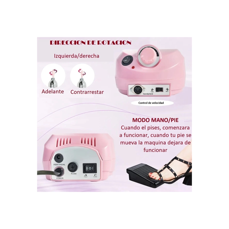 TORNO MANICURE Y PEDICURA PROFESIONAL 30.000 RPM + PEDAL ROSA - 3