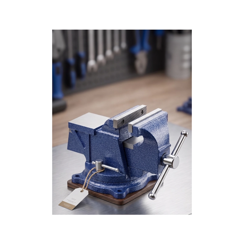 TORNILLO DE BANCO PROFESIONAL DE HIERRO FUNDIDO CON BASE GIRATORIA 360° - AZUL - 1