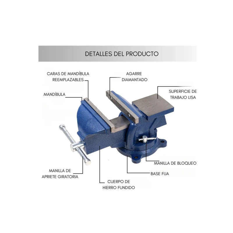 TORNILLO DE BANCO PROFESIONAL DE HIERRO FUNDIDO CON BASE GIRATORIA 360° - AZUL - 4