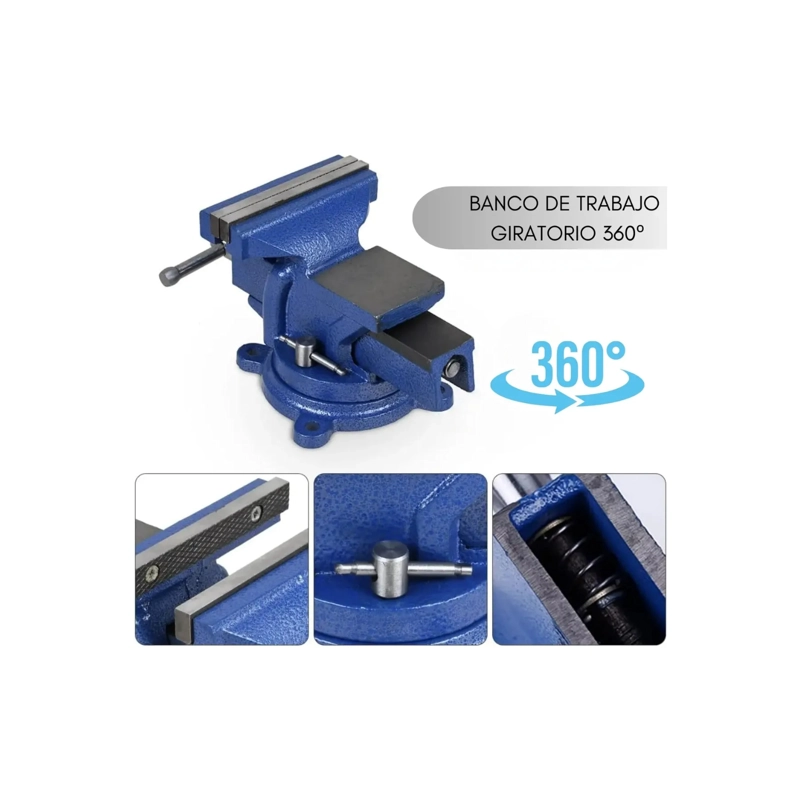TORNILLO DE BANCO PROFESIONAL DE HIERRO FUNDIDO CON BASE GIRATORIA 360° - AZUL - 5