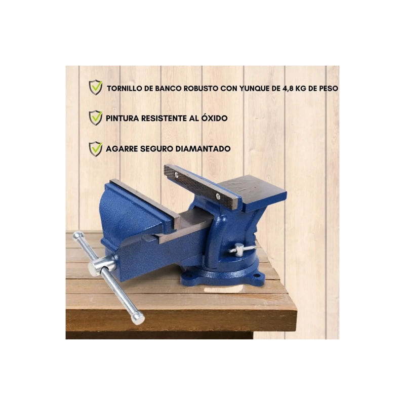 TORNILLO DE BANCO PROFESIONAL DE HIERRO FUNDIDO CON BASE GIRATORIA 360° - AZUL - 6