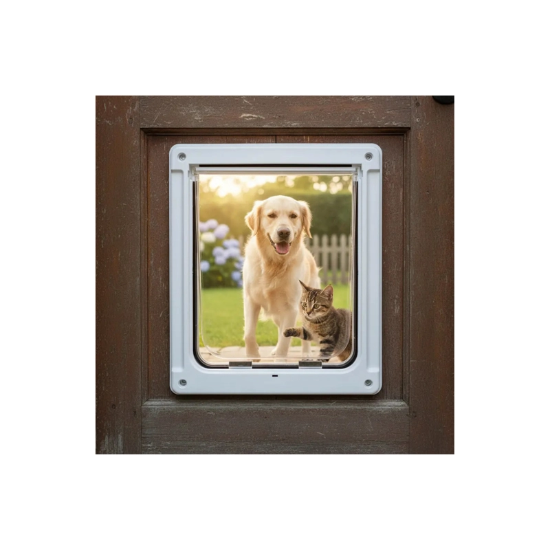 PUERTA GATERA GRANDE PARA PERROS Y GATOS CON CIERRE DE 4 POSICIONES - BLANCO - 2