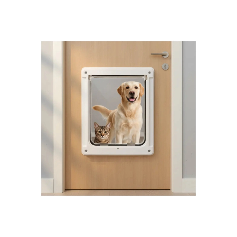 PUERTA GATERA GRANDE PARA PERROS Y GATOS CON CIERRE DE 4 POSICIONES - BLANCO - 3