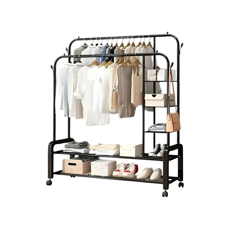 PERCHERO ORGANIZADOR COLGANTE ROPA DOBLE BARRA TENDEDERO 88K NEGRO - 3