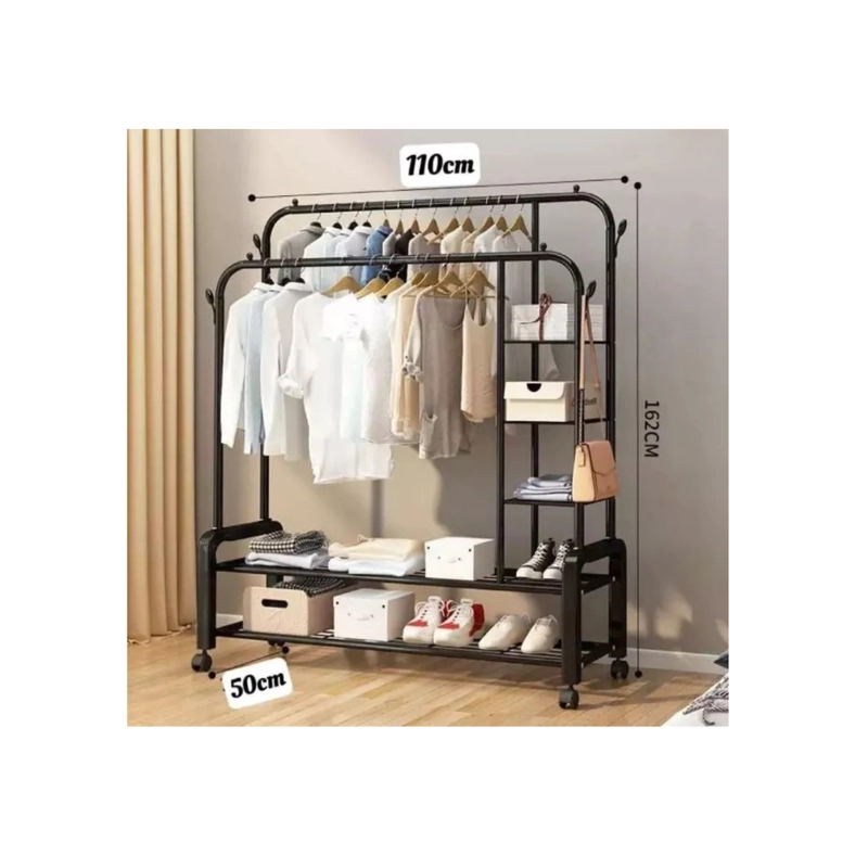 PERCHERO ORGANIZADOR COLGANTE ROPA DOBLE BARRA TENDEDERO 88K NEGRO - 5