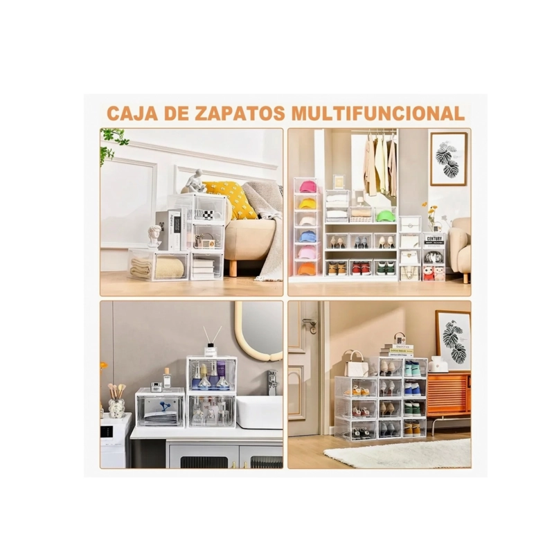 PACK 6 MUEBLE ORGANIZADOR ZAPATOS TAPA RIGIDA VISOR CAJONES - 7