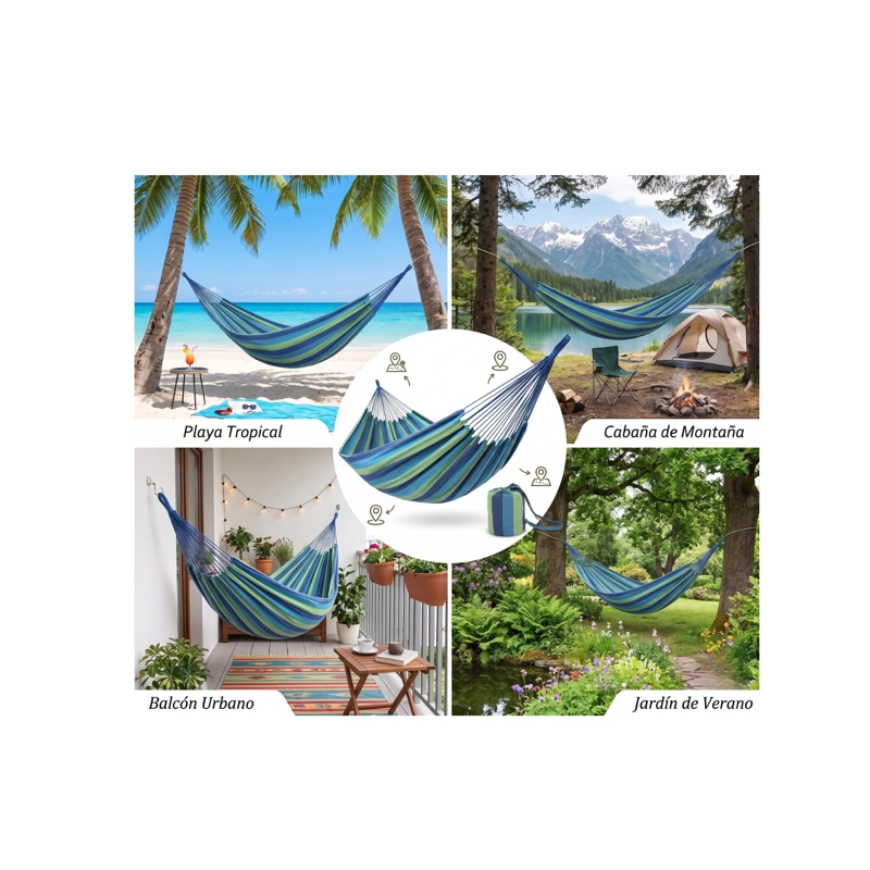 HAMACA CAMPING O JARDIN 240X150CM - AZUL - 5