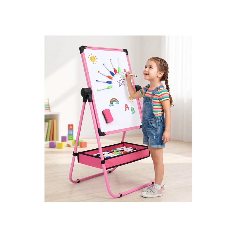 CABALLETE PARA NIÑOS AJUSTABLE DE PIE CON PIZARRA - ROSA - 1