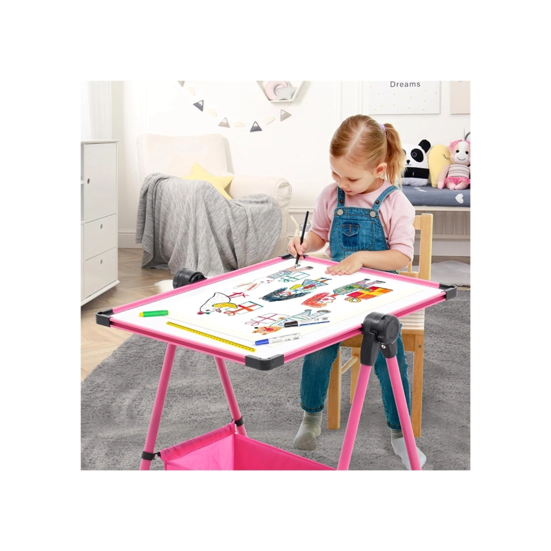 CABALLETE PARA NIÑOS AJUSTABLE DE PIE CON PIZARRA - ROSA - 2