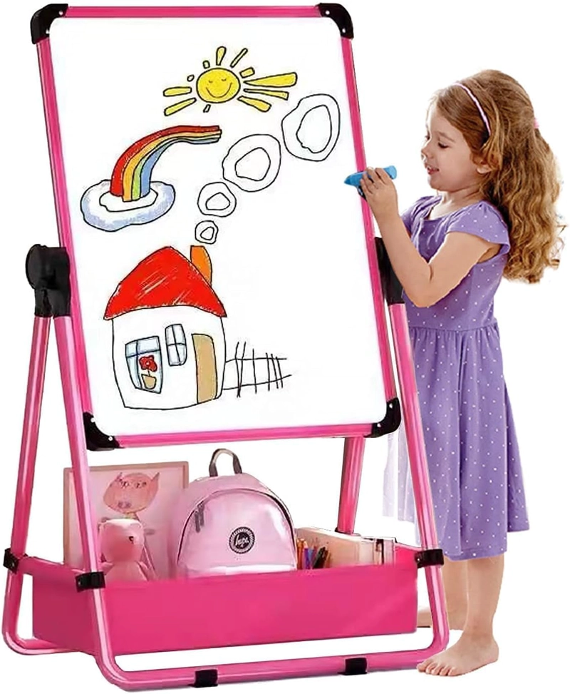 CABALLETE PARA NIÑOS AJUSTABLE DE PIE CON PIZARRA - ROSA - 6