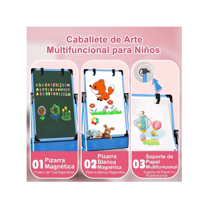 CABALLETE PARA NIÑOS AJUSTABLE DE PIE CON PIZARRA - AZUL - 4