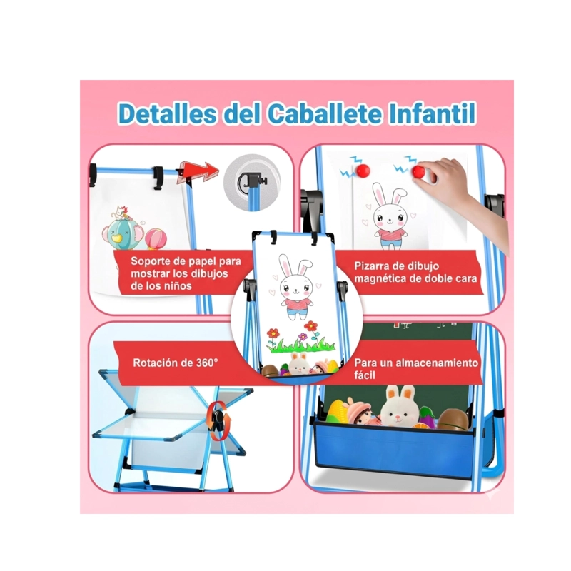 CABALLETE PARA NIÑOS AJUSTABLE DE PIE CON PIZARRA - AZUL - 6
