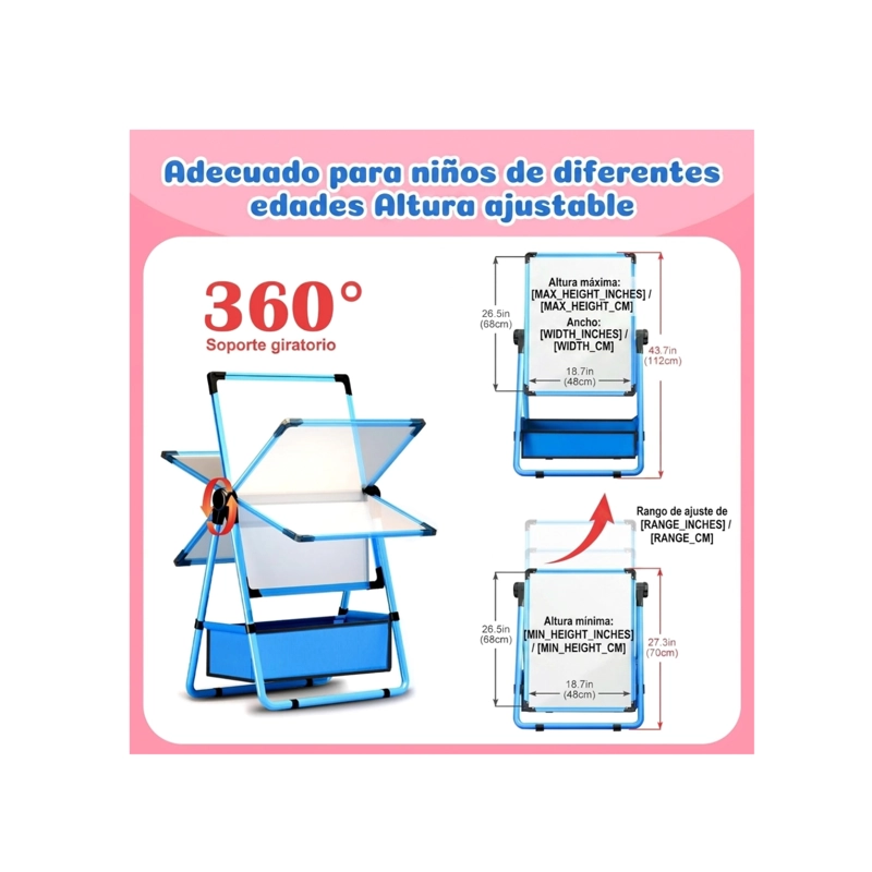 CABALLETE PARA NIÑOS AJUSTABLE DE PIE CON PIZARRA - AZUL - 7