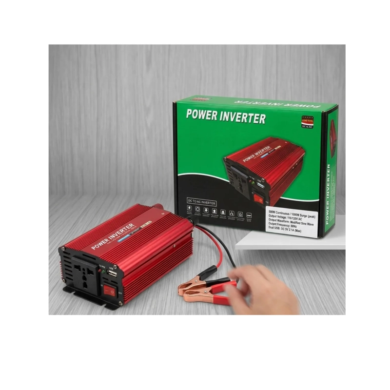 INVERSOR DE CORRIENTE 500W 12V A 220 TRANSFORMADOR AUTO CAMIONETA PUERTO USB + ENCHUFE UNIVERSAL - 1