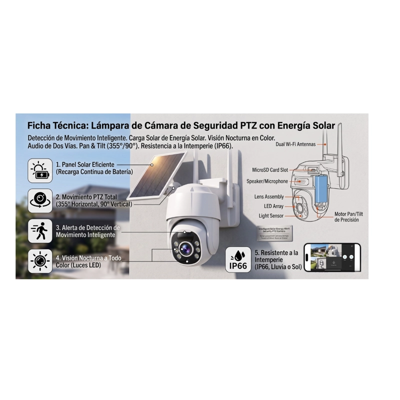 CAMARA DE SEGURIDAD PTZ SOLAR EXTERIOR ROBOTIZADA WIFI FULL HD APP V380 PRO - 3