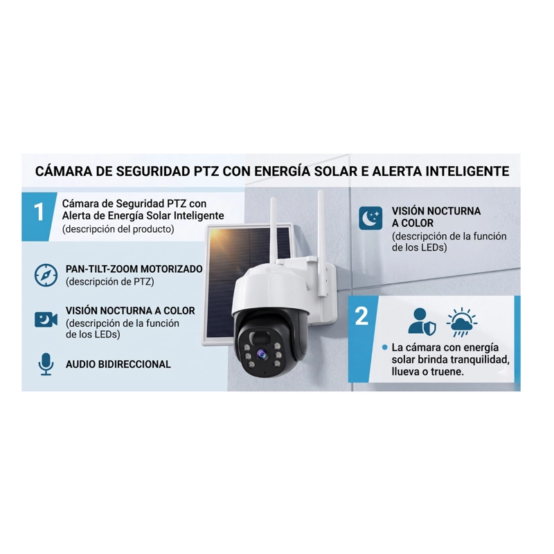 CAMARA DE SEGURIDAD PTZ SOLAR EXTERIOR ROBOTIZADA WIFI FULL HD APP V380 PRO - 4