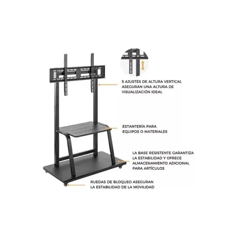 SOPORTE MINI PEDESTAL TV MOVIL CON RUEDAS Y REPISA 32 A 70 PULGADAS 1700A - 2