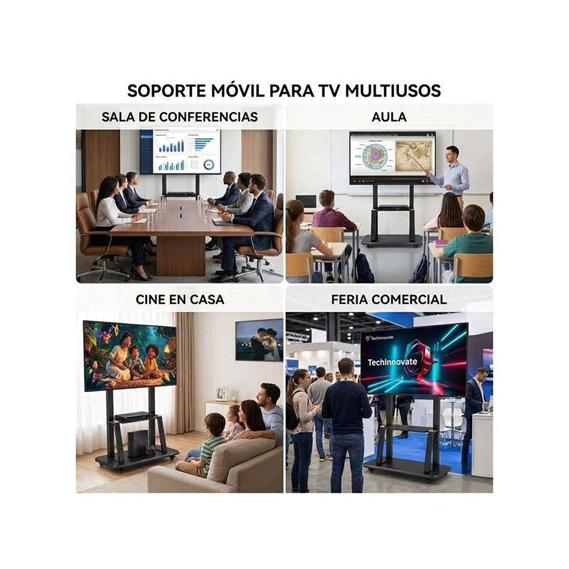 SOPORTE MINI PEDESTAL TV MOVIL CON RUEDAS Y REPISA 32 A 70 PULGADAS 1700A - 5