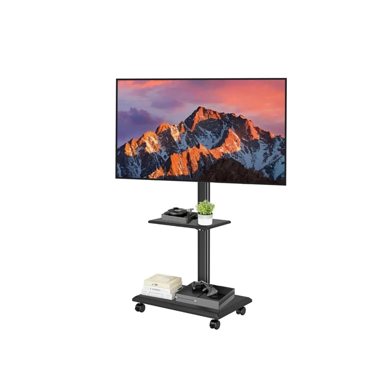 SOPORTE TV RACK MOVIL CON RUEDAS 32 A 70 BASE PEDESTAL STAND COLOR NEGRO - 1