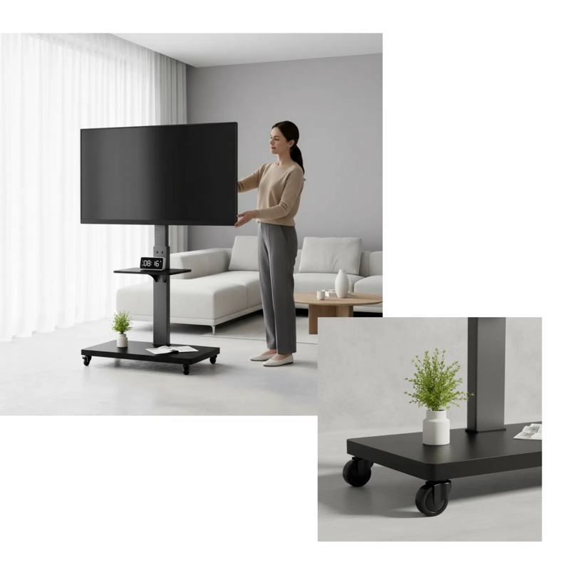SOPORTE TV RACK MOVIL CON RUEDAS 32 A 70 BASE PEDESTAL STAND COLOR NEGRO - 2