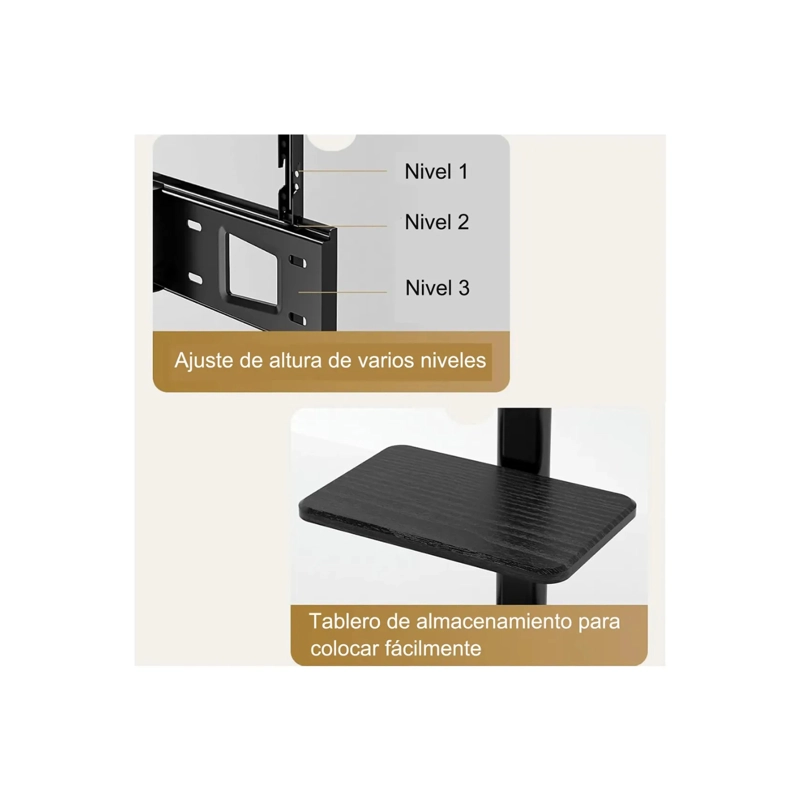 SOPORTE TV RACK MOVIL CON RUEDAS 32 A 70 BASE PEDESTAL STAND COLOR NEGRO - 3