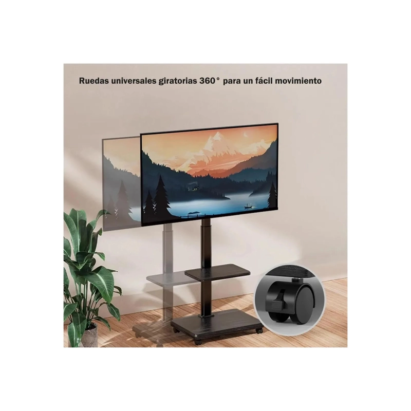 SOPORTE TV RACK MOVIL CON RUEDAS 32 A 70 BASE PEDESTAL STAND COLOR NEGRO - 5
