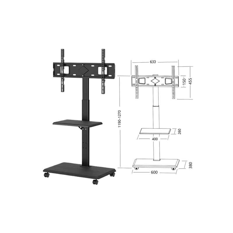 SOPORTE TV RACK MOVIL CON RUEDAS 32 A 70 BASE PEDESTAL STAND COLOR NEGRO - 6