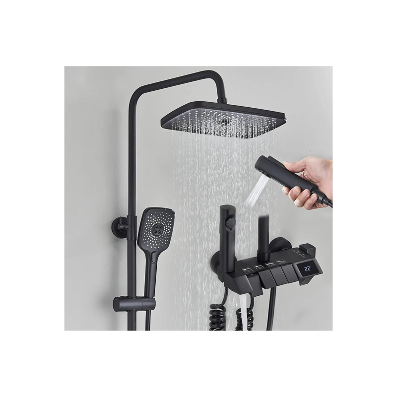 DUCHA ELEGANTE COLUMNA VISOR DIGITAL 4 FUNCIONES  COLOR NEGRO - 6