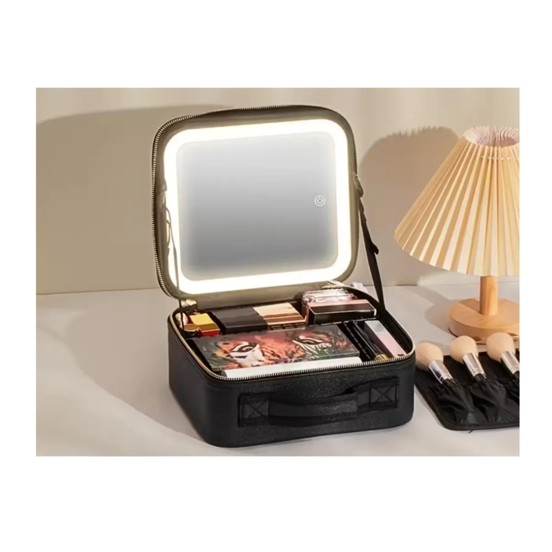 MALETIN ORGANIZADOR DE MAQUILLAJE CON ESPEJO LED INTELIGENTE Y DIVISORES AJUSTABLES - 1