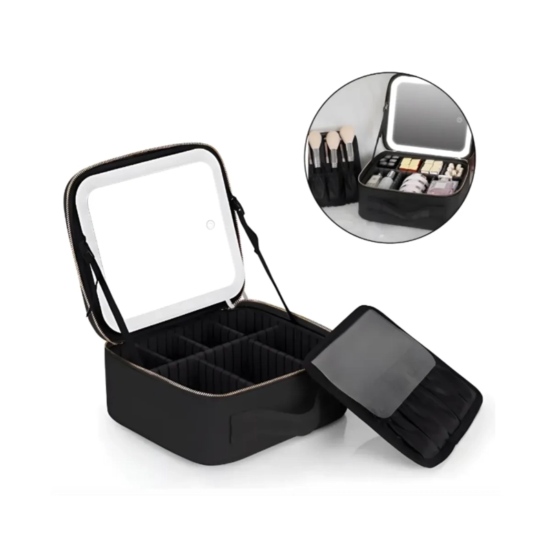 MALETIN ORGANIZADOR DE MAQUILLAJE CON ESPEJO LED INTELIGENTE Y DIVISORES AJUSTABLES - 3