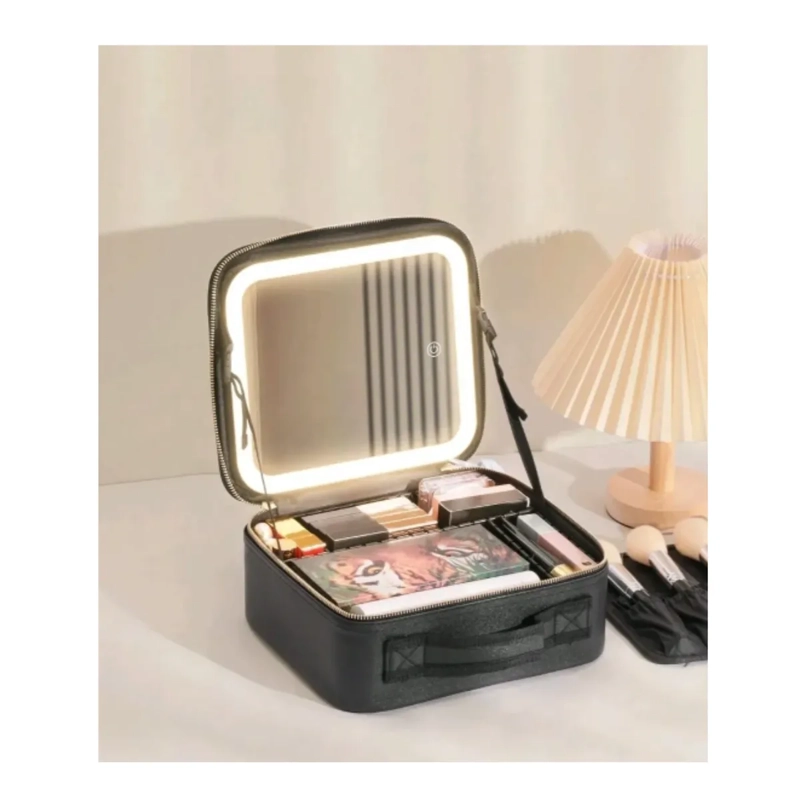 MALETIN ORGANIZADOR DE MAQUILLAJE CON ESPEJO LED INTELIGENTE Y DIVISORES AJUSTABLES - 4