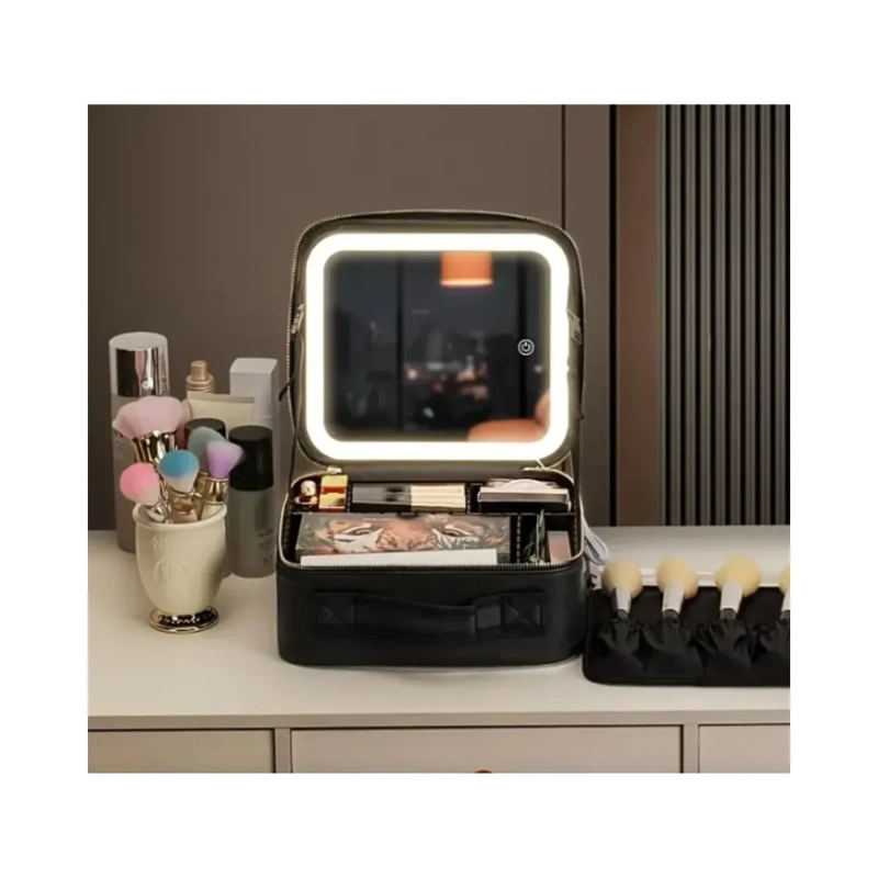 MALETIN ORGANIZADOR DE MAQUILLAJE CON ESPEJO LED INTELIGENTE Y DIVISORES AJUSTABLES - 5