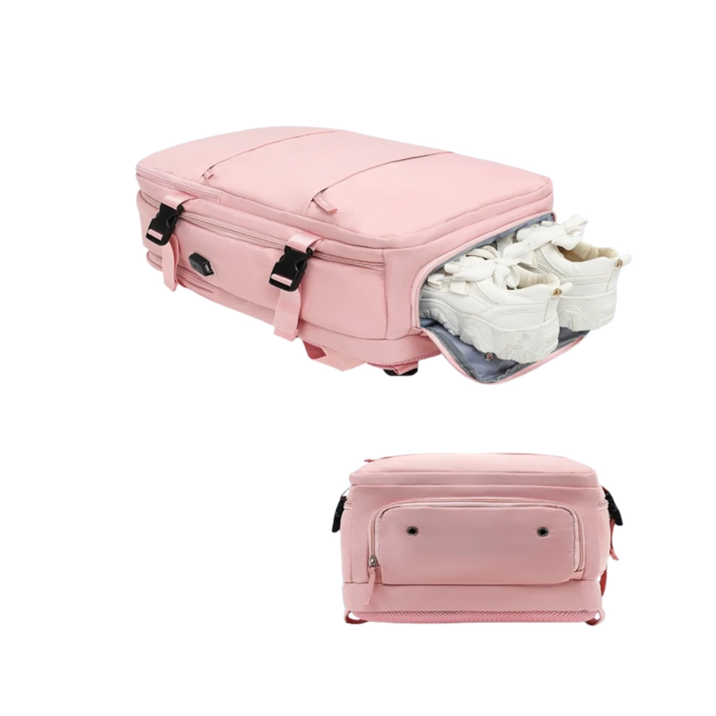 MOCHILA DE VIAJE VIRAL MULTIPLES COMPARTIMENTOS COLOR ROSA - 2